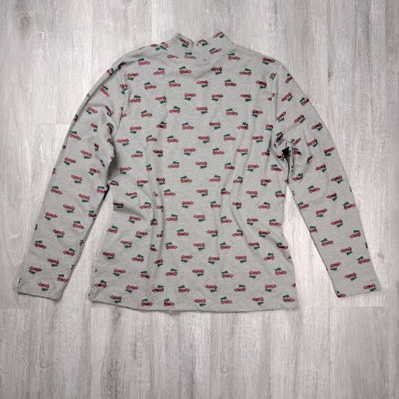 Karen Scott Gray Christmas Holiday Print Cotton Blend Top Small - Picture 3 of 3